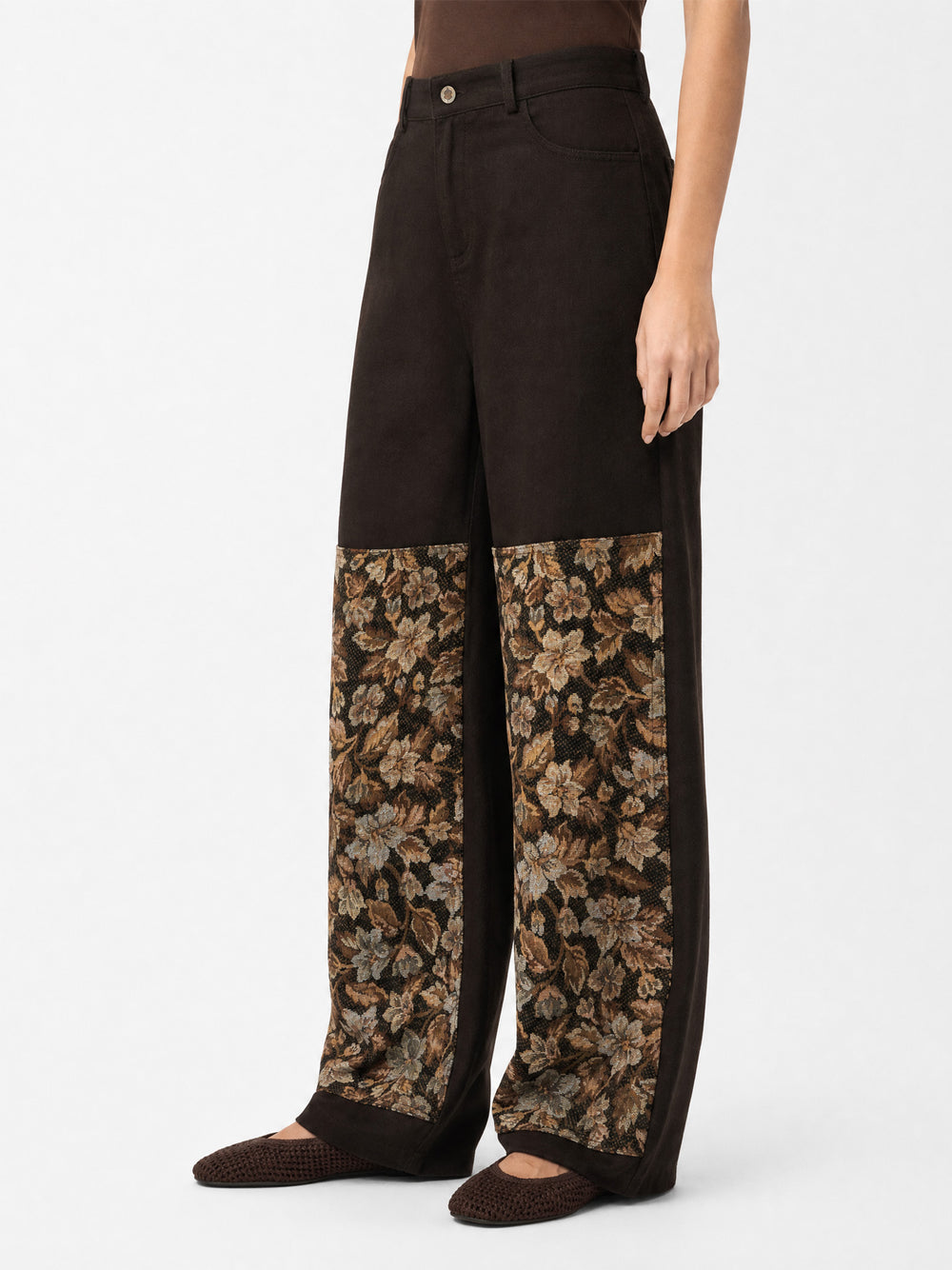 HAZEL BROWN FLORAL PANEL TROUSERS