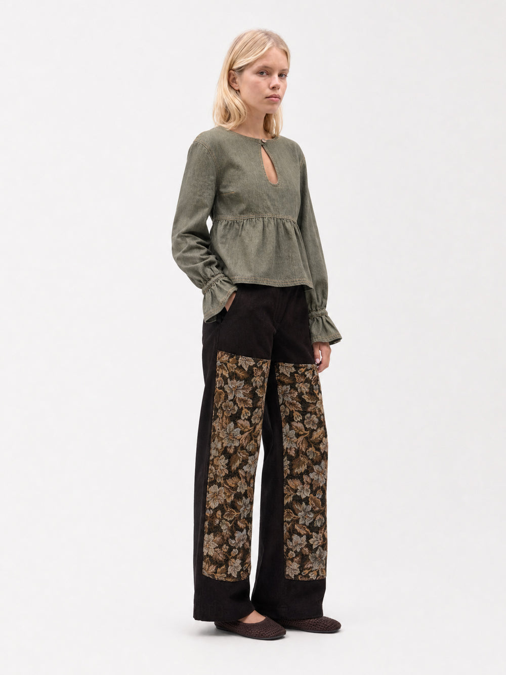 HAZEL BROWN FLORAL PANEL TROUSERS