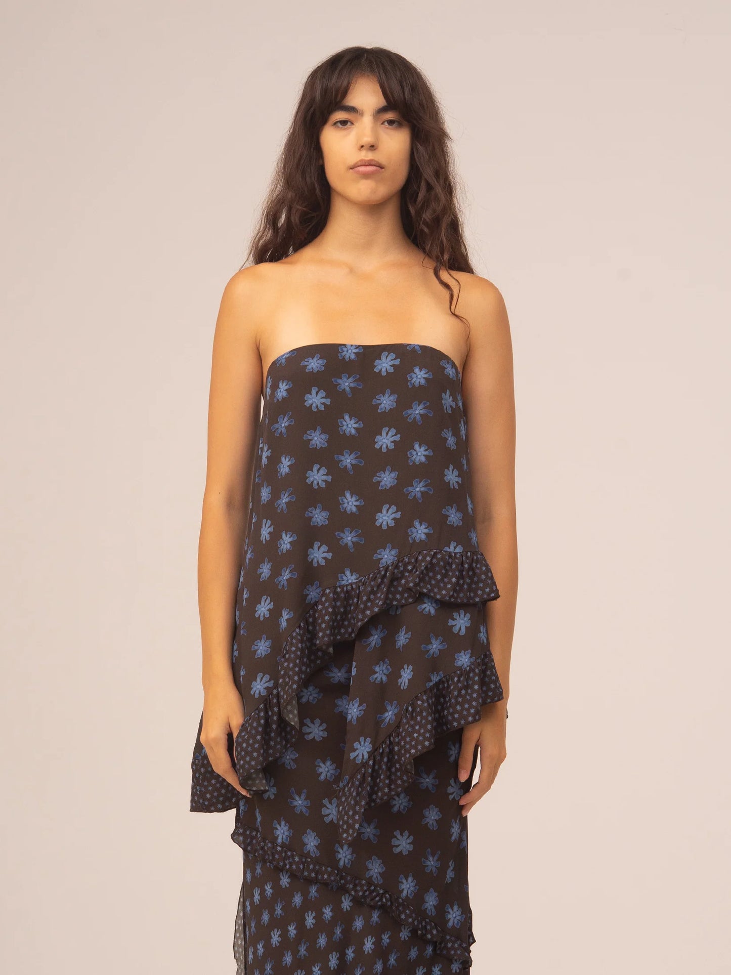PALMA FLOWER PRINT STRAPLESS ASYMMETRIC TOP