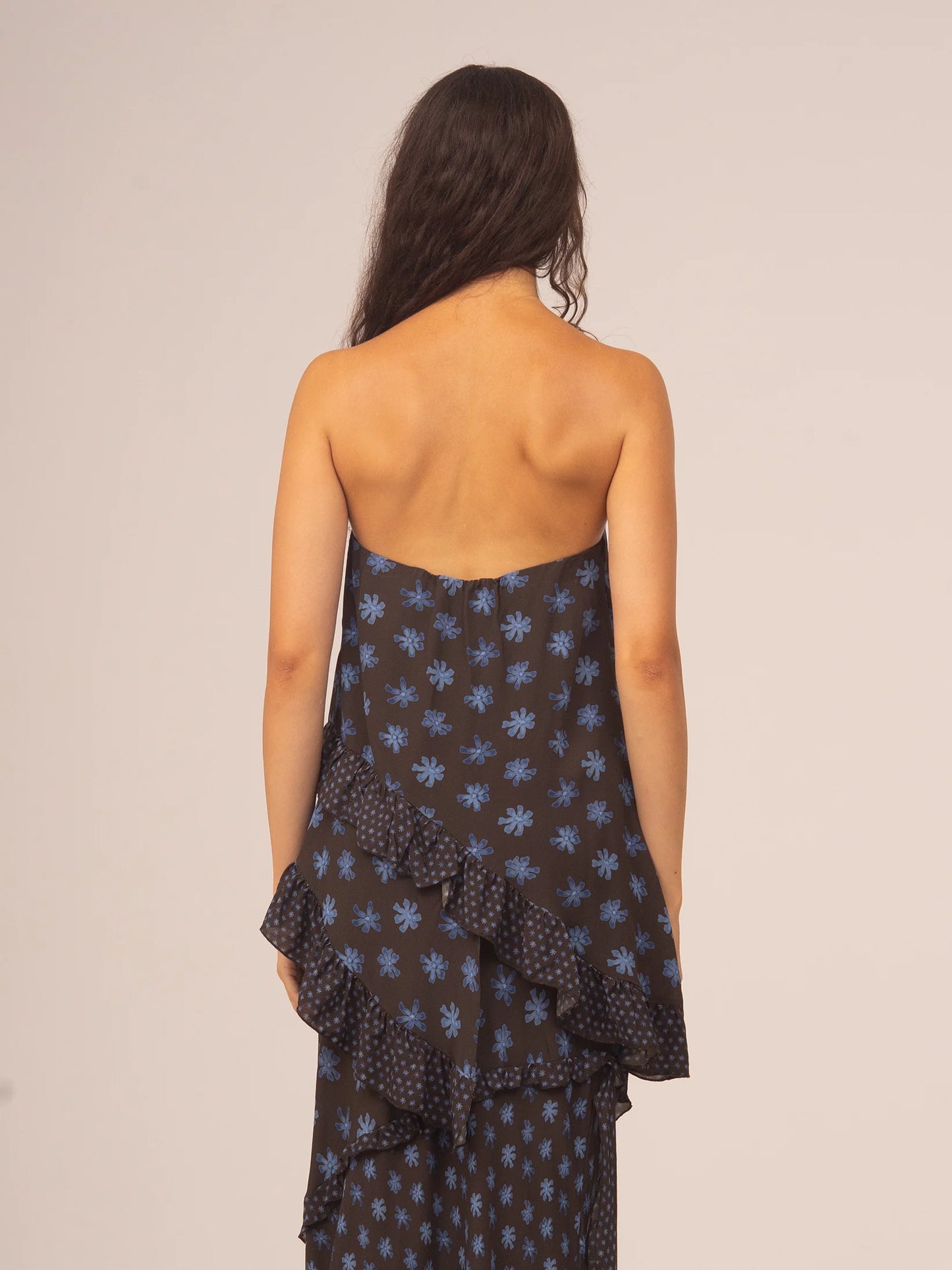 PALMA FLOWER PRINT STRAPLESS ASYMMETRIC TOP