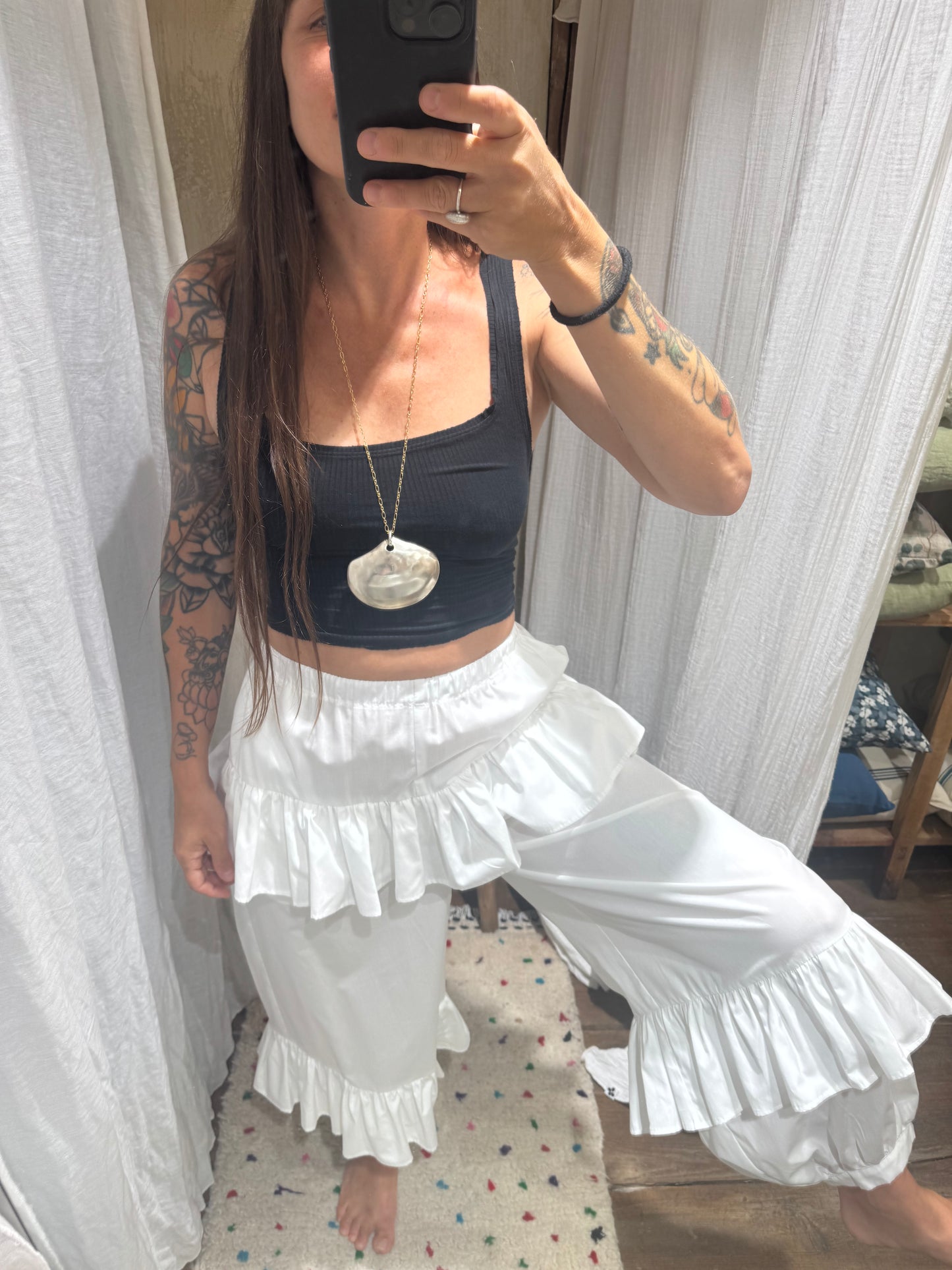 RUFFLE COTTON PANTS