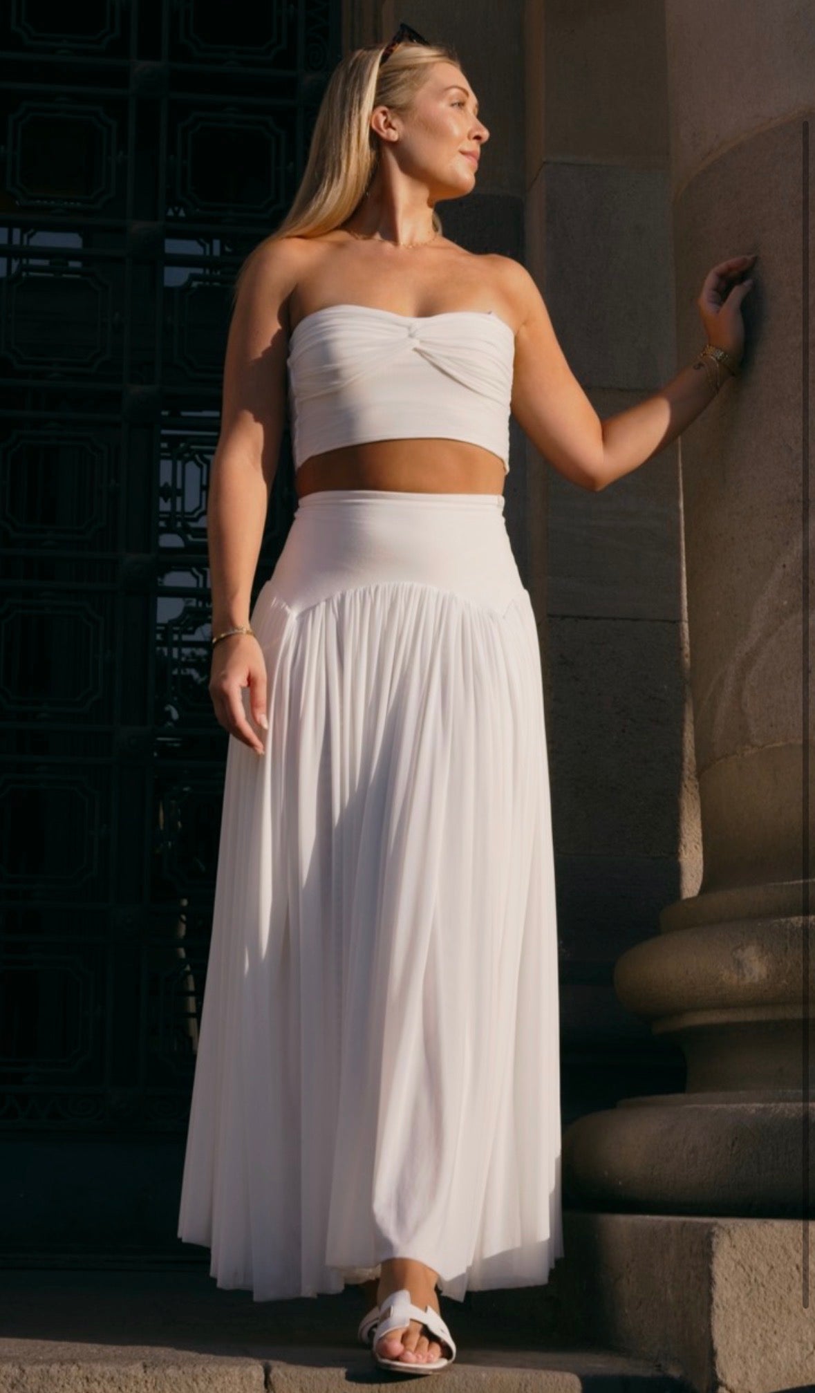 WHITE MESH MAXI SKIRT
