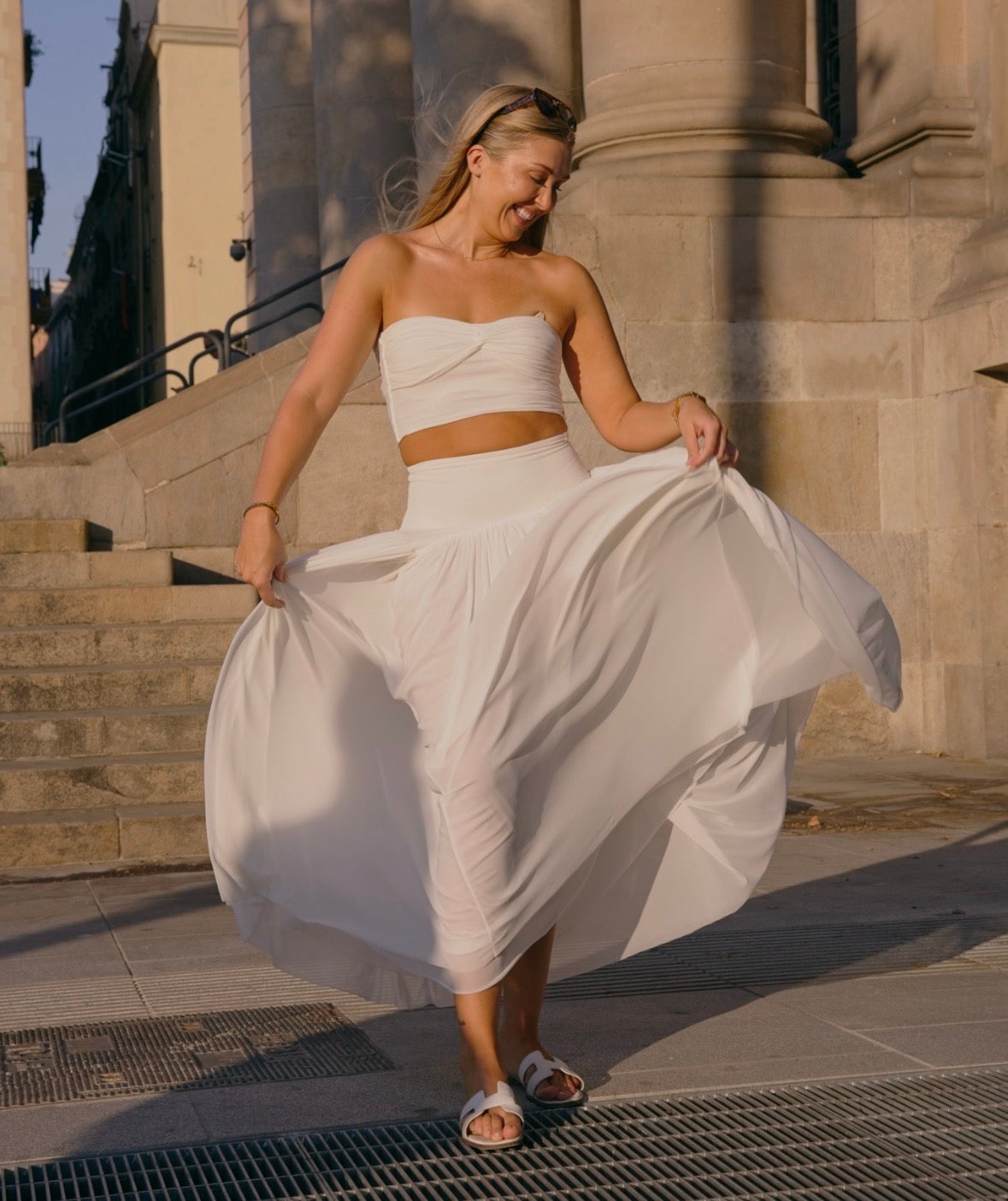 WHITE MESH MAXI SKIRT