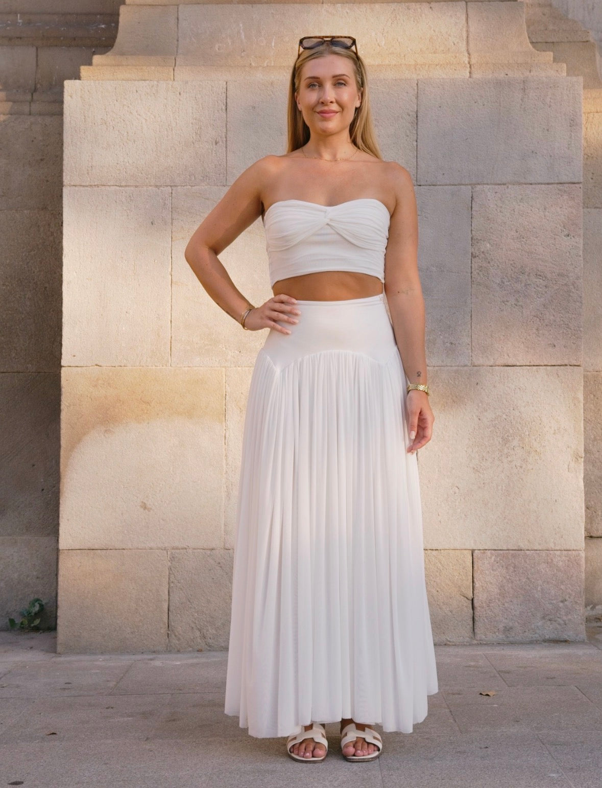 WHITE MESH MAXI SKIRT