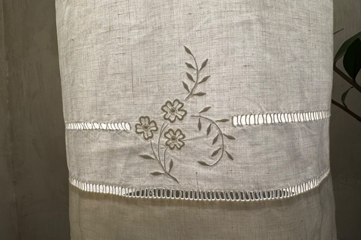LARGE VINTAGE MONOGRAMMED LINEN LAMPSHADE
