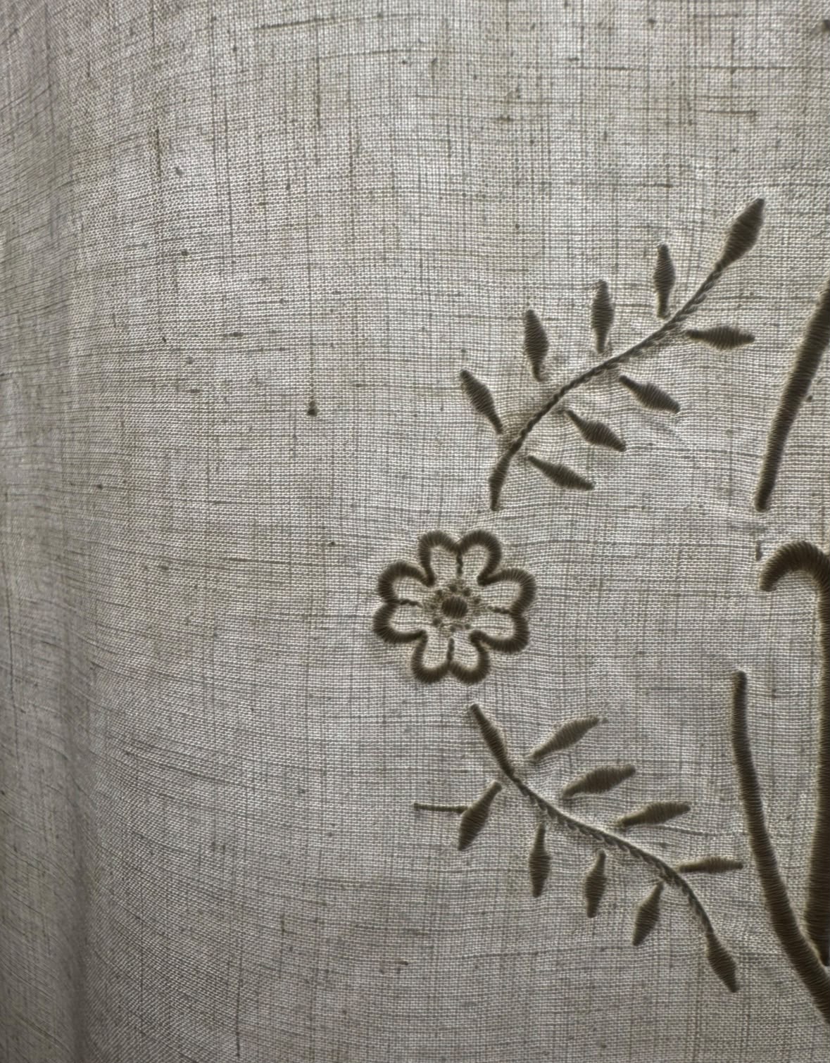 LARGE VINTAGE MONOGRAMMED LINEN LAMPSHADE