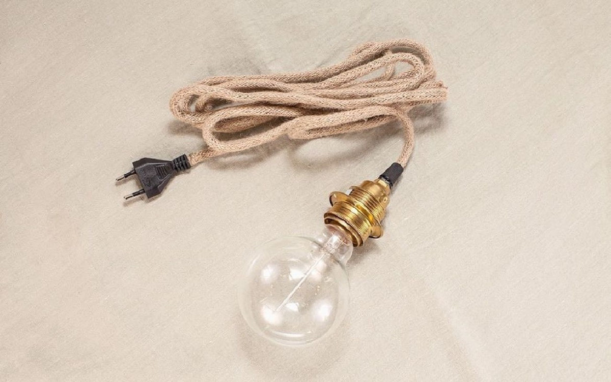 CABLE DE YUTE CON PORTALÁMPARAS DORADO
