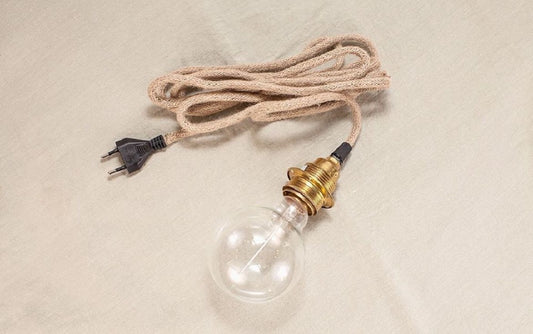 CABLE DE YUTE CON PORTALÁMPARAS DORADO